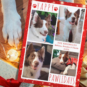 Funny Dog 4 Foto Collage YAPPY PAWLIDAYS Red Feiertagskarte