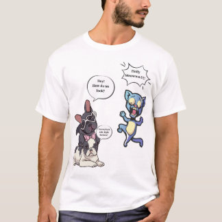 Funny Dog and Cat Cartoon – Cute French Bulldogs T-Shirt