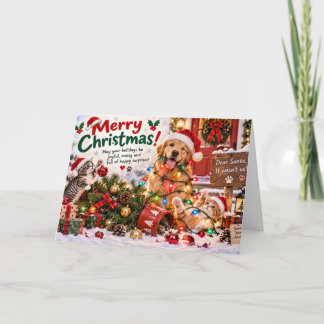 Funny Dog and Cat Christmas Card Karte