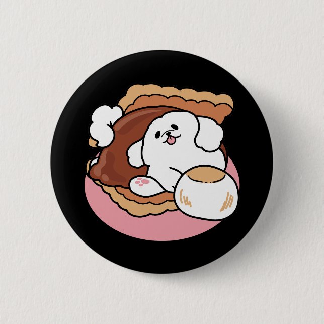 Funny Dog and S’more Design – Kawaii Pet Lover Pun Button (Vorderseite)