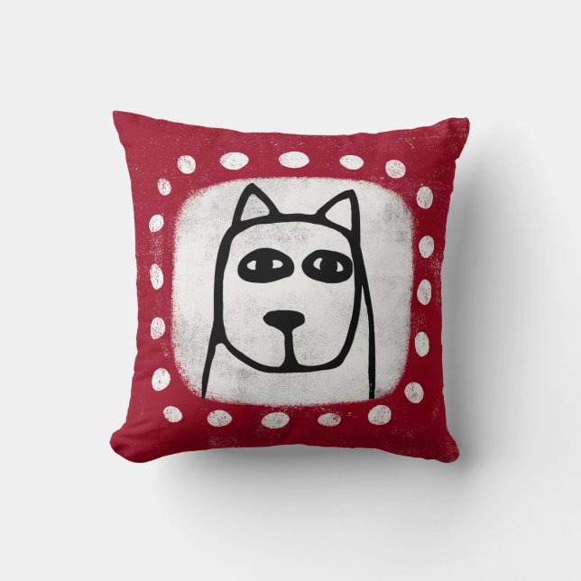 Funny Dog auf Red Throw Kissen (Vorderseite)