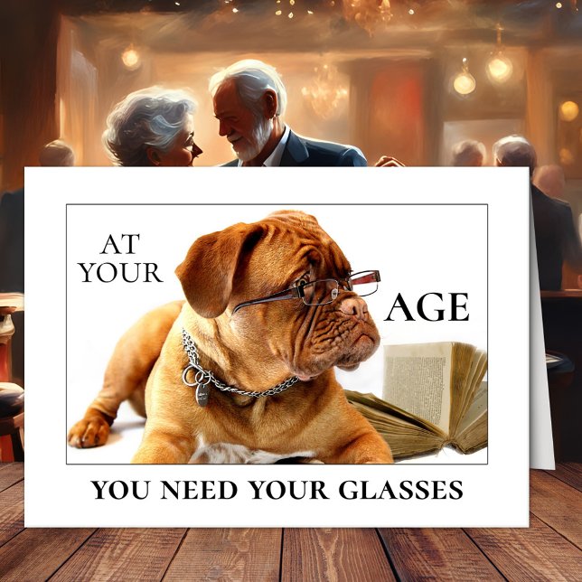 Funny Dog Beer Geburtstags Grußkarte Karte (A cute and funny birthday card featuring a dog wearing glasses with a beer theme inside)