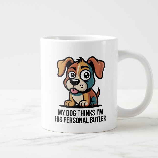Funny Dog Butler Cartoon Quote Jumbo-Tasse (Rechts)