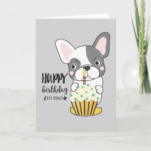 Funny Dog Cartoon Cupcake Candle Happy Birthday Karte