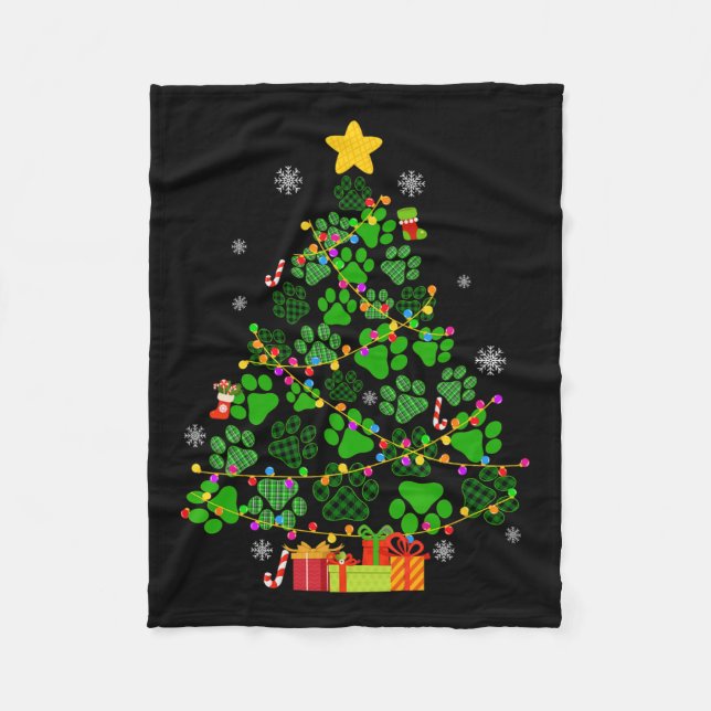 Funny Dog Cat Paws Weihnachtsbaum Xmas Lights Anim Fleecedecke (Vorderseite)