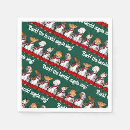 Funny Dog Choir Bark! Xmas Carol Pun Cartoon Serviette
