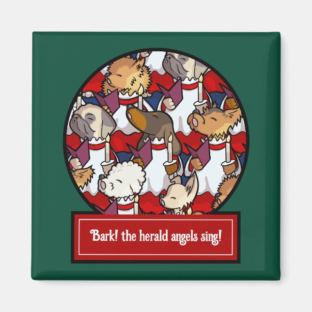 Funny Dog Choir Christmas Carol Pug Pun Cartoon Magnet (Vorne)