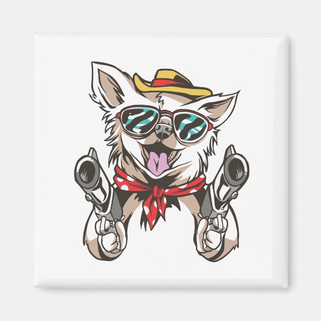 Funny Dog Cowboy Magnet (Vorne)