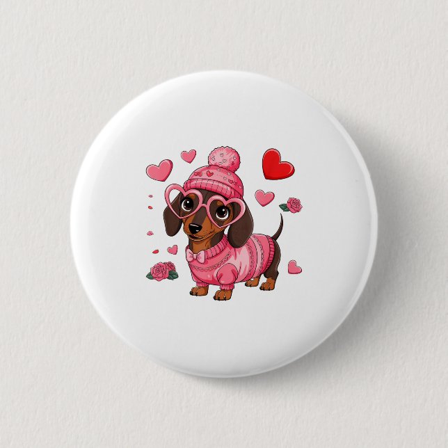 Funny Dog Dachshund Valentines Heart Dog Lover Men Button (Vorderseite)