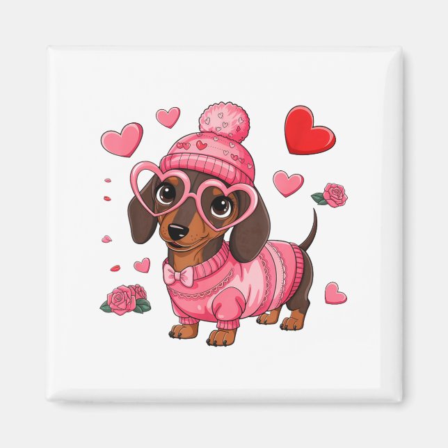 Funny Dog Dachshund Valentines Heart Dog Lover Men Magnet (Vorne)