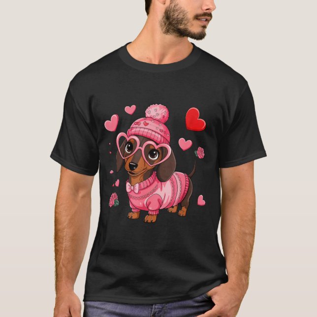 Funny Dog Dachshund Valentines Heart Dog Lover Men T-Shirt (Vorderseite)