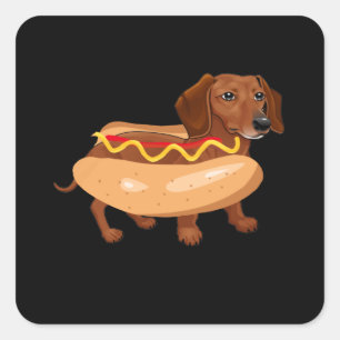 Funny Dog Dackel Hot Dog Fast Food Quadratischer Aufkleber