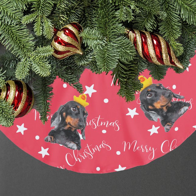 Funny Dog Foto Red Christmas Polyester Weihnachtsbaumdecke (Funny Dog Photo Red Christmas Brushed Polyester Tree Skirt
)