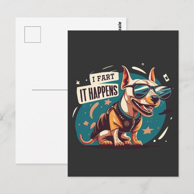Funny Dog Furz Es passiert Postkarte (Vorne/Hinten)