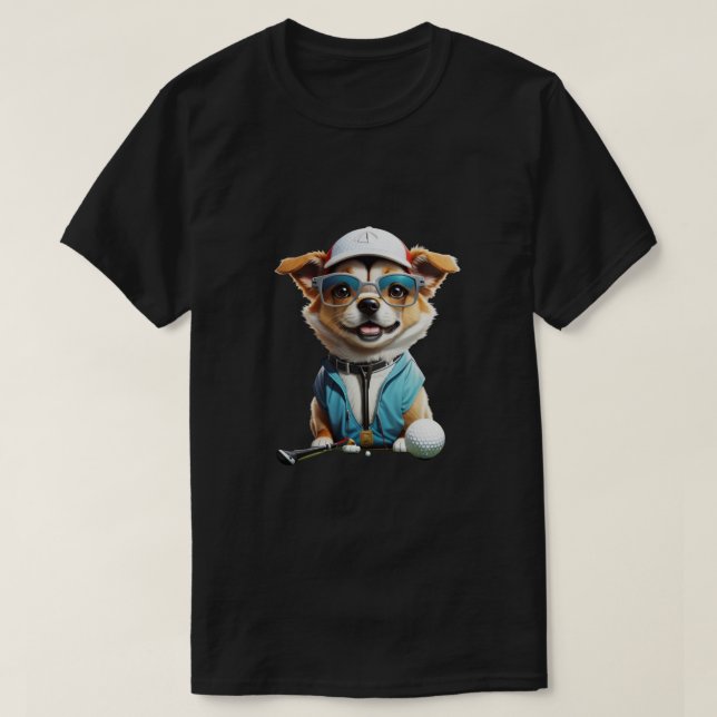 Funny Dog Golfer T-Shirt (Design vorne)