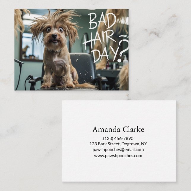 Funny Dog Grooming Business Card – “Bad Hair Day?” Visitenkarte (Vorne/Hinten)