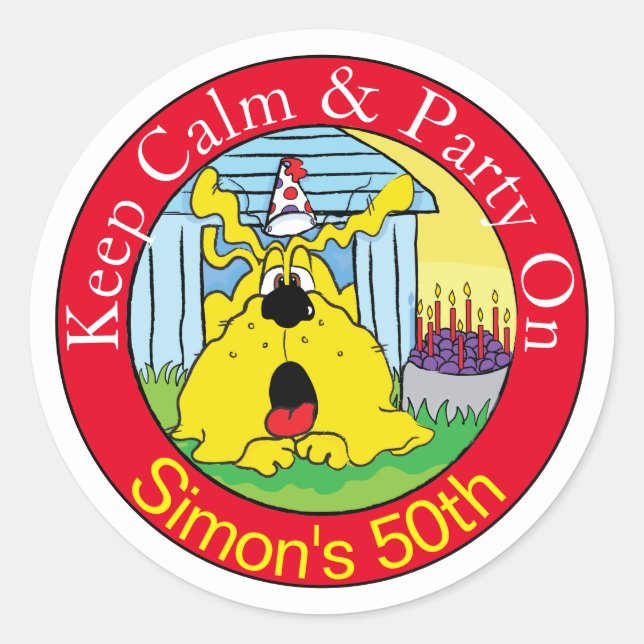 Funny Dog HUH! Geburtstagsparty Runder Aufkleber (Vorderseite)