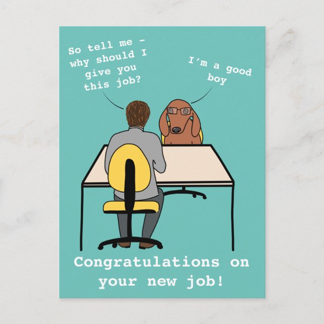 Funny dog Illustration gratuliert neuer Job Postkarte (Vorderseite)