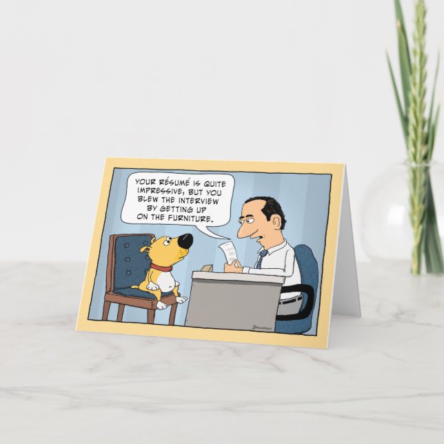 Funny Dog Job Interview Happy Birthday Karte (Vorderseite)