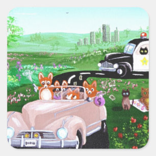Funny Dog Katze Art Corgi Polizist Polizeiparadies Quadratischer Aufkleber