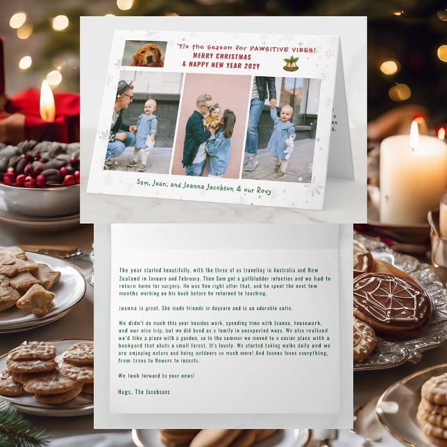 Funny Dog Katze Pawsitive 3 Fotos Minimalistisch M Karte (Cute Elegant Funny Pet Dog Pawsitive Vibes Merry Xmas Happy New Year 4 Photos Snowflakes Letter)