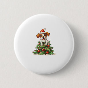 Funny Dog Klettern auf Weihnachten Baumkostüm Button