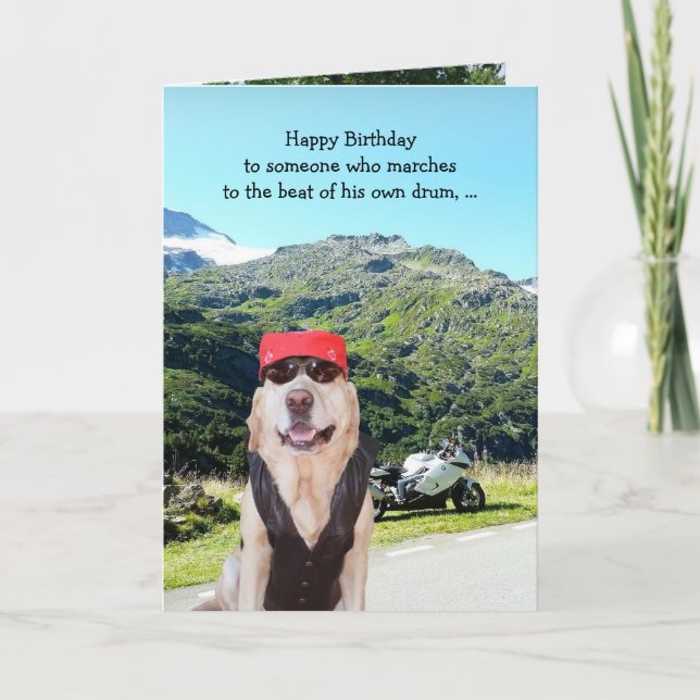 Funny Dog/Labrador BIrthday for Male Biker Karte (Vorderseite)