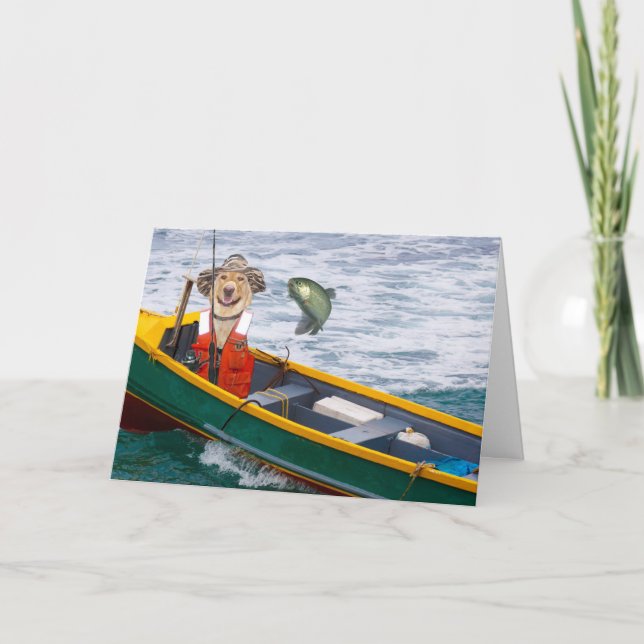 Funny Dog/Labrador Fisherman Birthday Karte (Vorderseite)