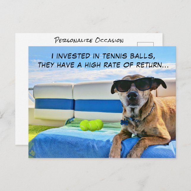 Funny Dog Liebe Tennis Balls Ferienvermietung Postkarte (Vorne/Hinten)
