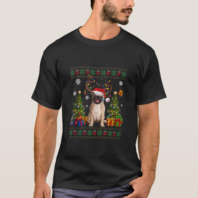 Funny Dog Liebhaber Niedlichen Mops Weihnachtsmann T-Shirt (Vorderseite)