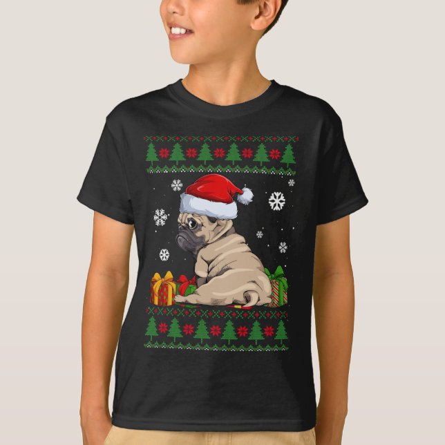 Funny Dog liebt Niedlichen Mops Weihnachtsmannmütz T-Shirt (Vorderseite)