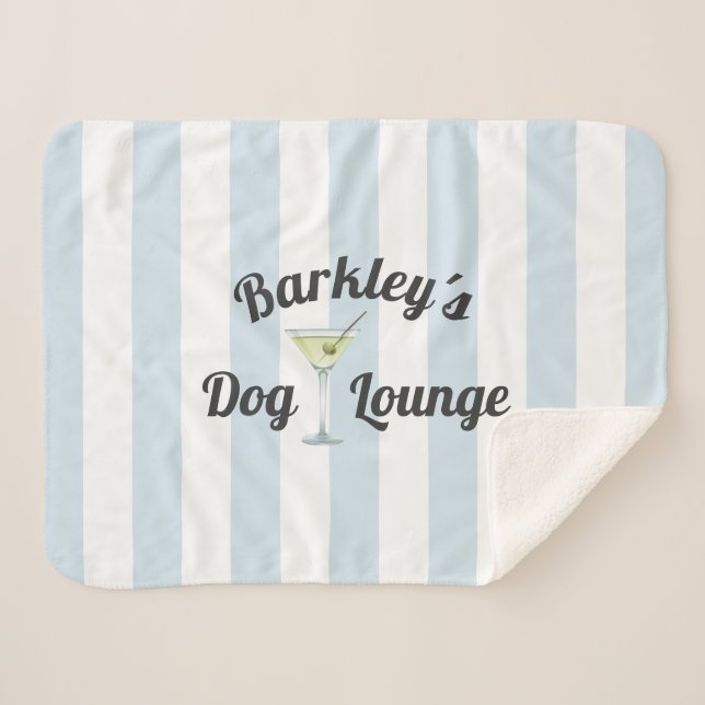 Funny Dog Lounge Personalisiert Blaue Streifen Sherpadecke (Vorderseite (Horizontal))