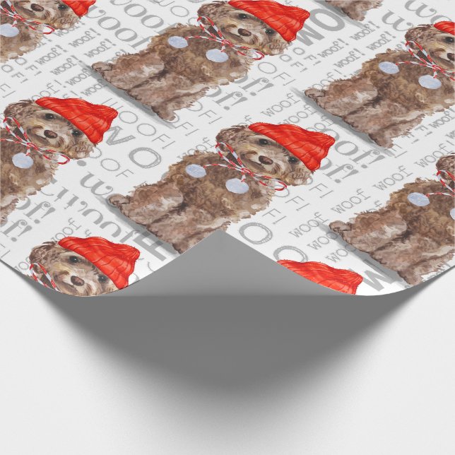 Funny Dog Lover Christmas Brown Cockapoo Geschenkpapier (Ecke)