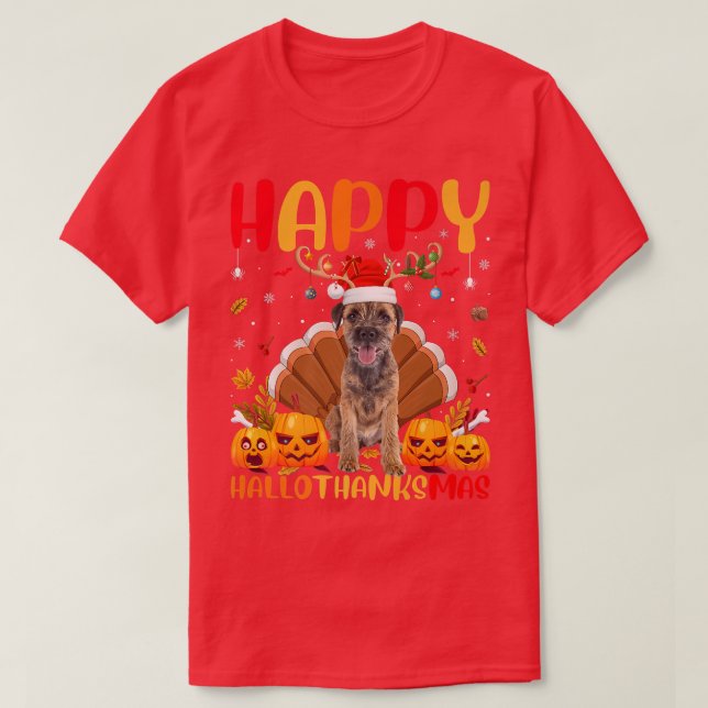 Funny Dog Lover Happy Border Terrier Dog HelloThan T-Shirt (Design vorne)
