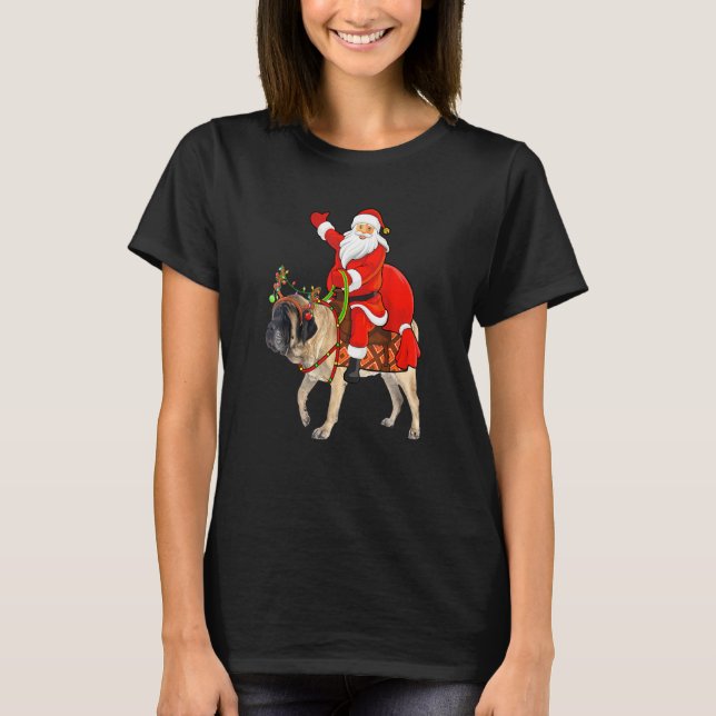 Funny Dog Lover Santa Riding English Mastiff Chris T-Shirt (Vorderseite)