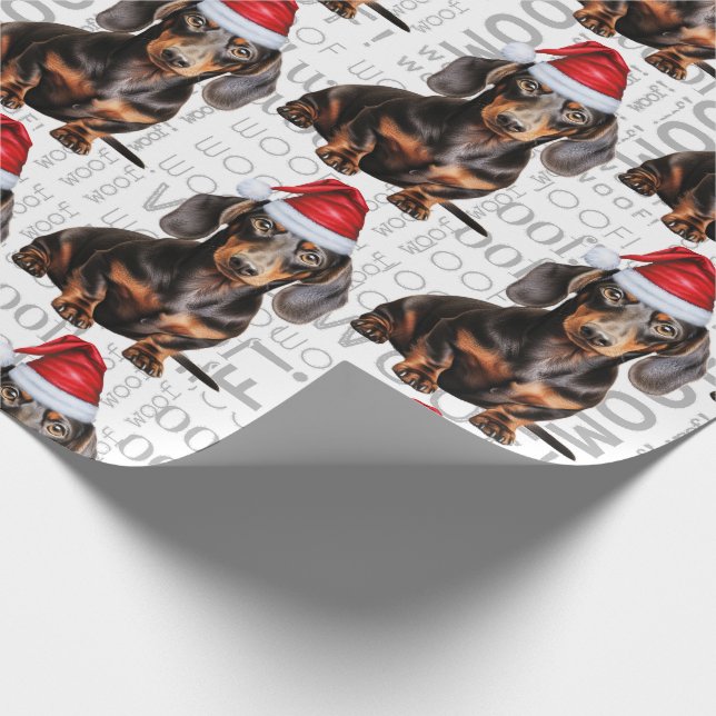 Funny Dog Lover Smooth Dachshund in a Santa Hat Geschenkpapier (Ecke)