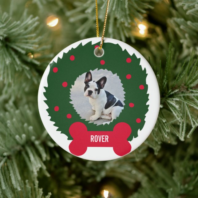 Funny Dog Lover Weihnachtskranz mit Hund-Foto Keramik Ornament (Baum)