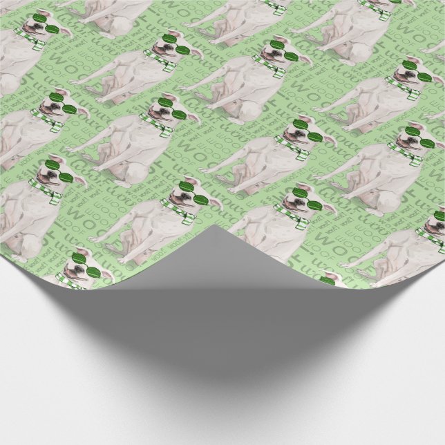 Funny Dog Lover White Pit Bull Winter Scarf Geschenkpapier (Ecke)