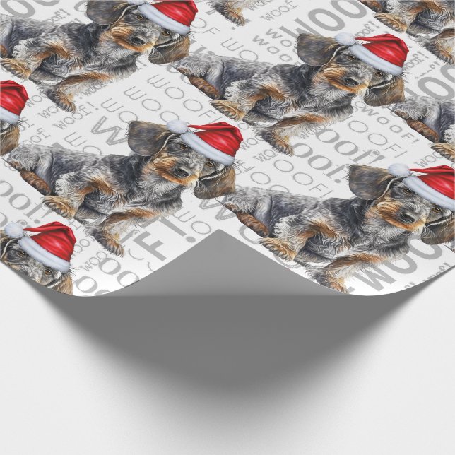Funny Dog Lover Wirehair Dachshund in a Santa Hat Geschenkpapier (Ecke)