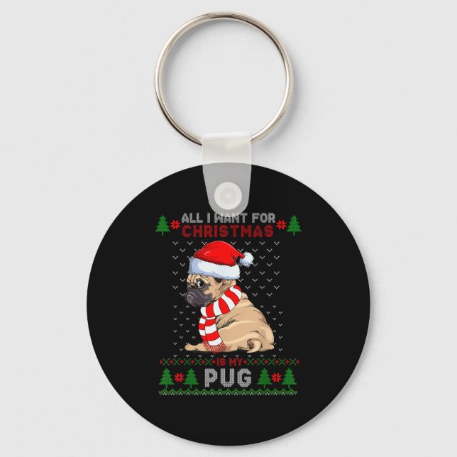 Funny Dog Lovers Cute Pug Santa Hat Ugly Christmas Schlüsselanhänger (Vorderseite)