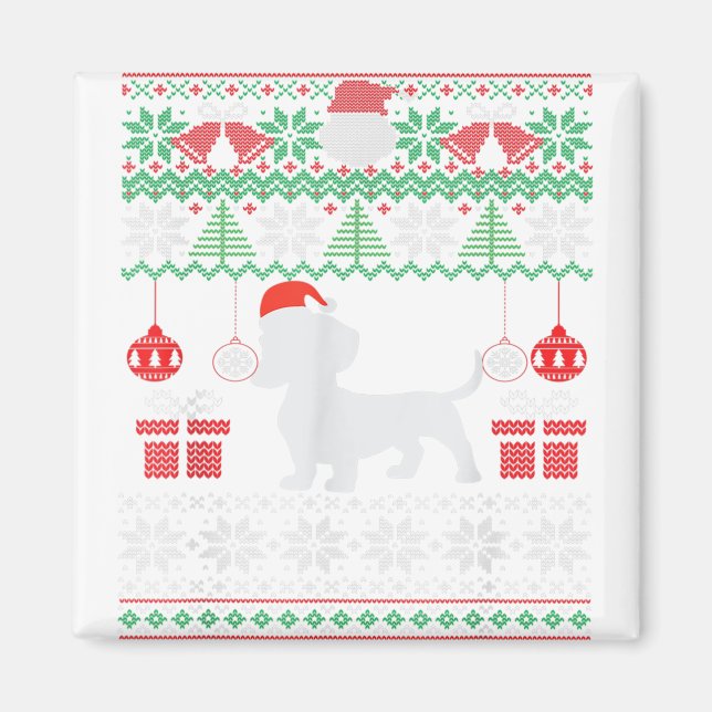 Funny Dog lovers Dachshund Santa Hat Ugly Christma Magnet (Vorne)