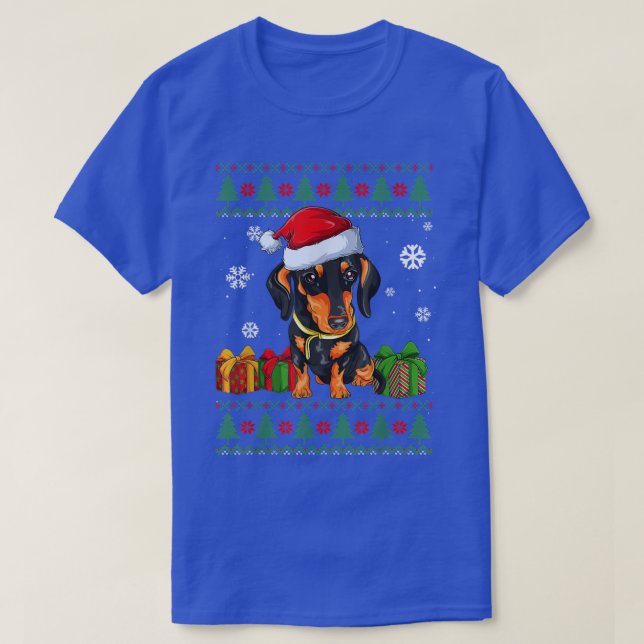 Funny Dog lovers Dachshund Santa Hat Ugly Christma T-Shirt (Design vorne)