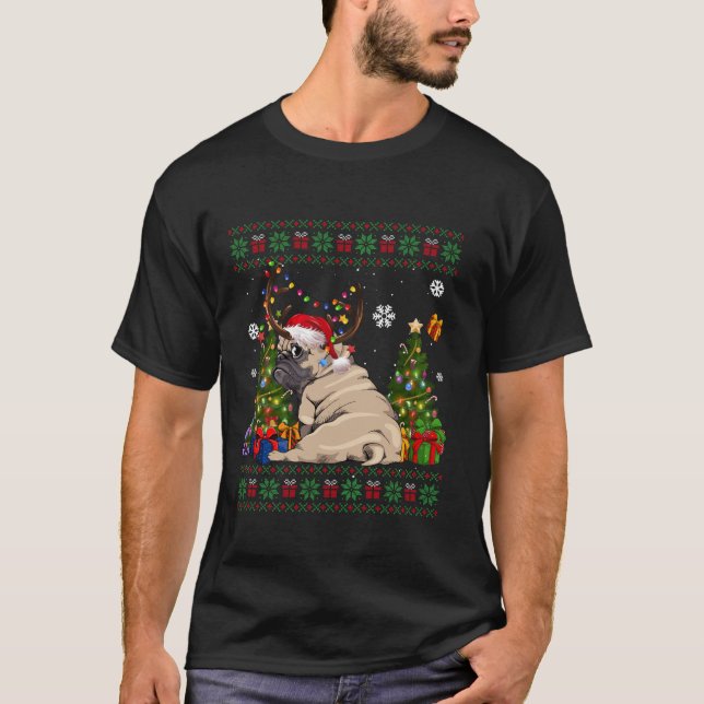 Funny Dog Lovers Frenchie Weihnachtsmannmütze Ugly T-Shirt (Vorderseite)