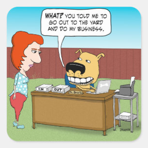 Funny Dog macht sein Geschäft Quadratischer Aufkleber