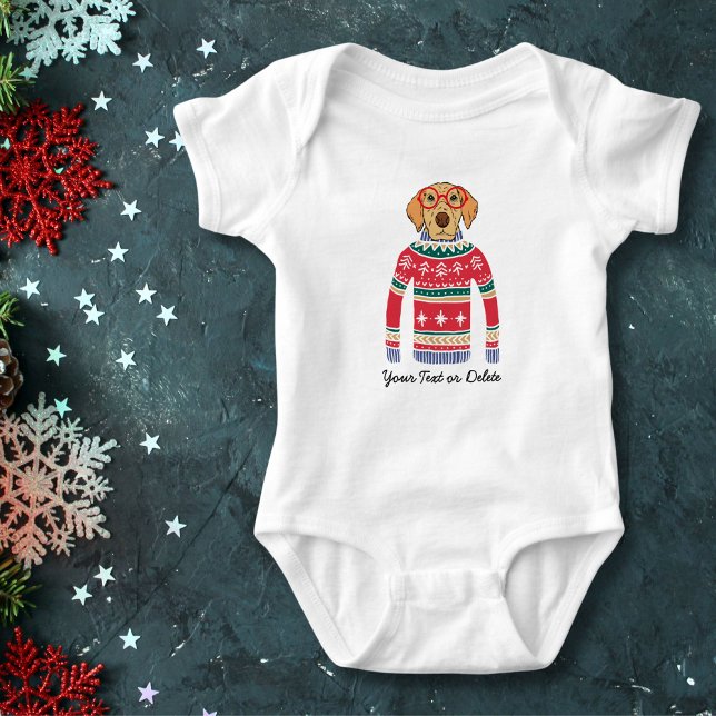 Funny Dog mit Brille, Ugly Christmas Sweater Baby Strampler (Von Creator hochgeladen)