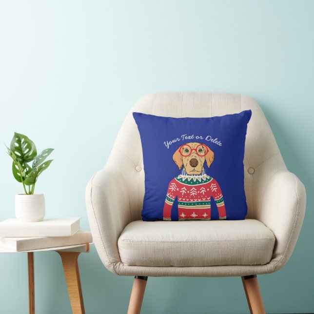 Funny Dog mit Brille, Ugly Christmas Sweater Kissen (Stuhl )