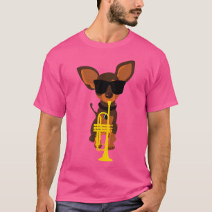 Funny Dog mit Sonnenbrille spielen Trumpet T-Shirt