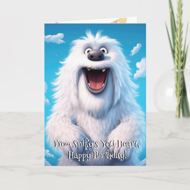 Funny Dog Monster: Sniffy the Yeti Birthday Dankeskarte (Vorderseite)