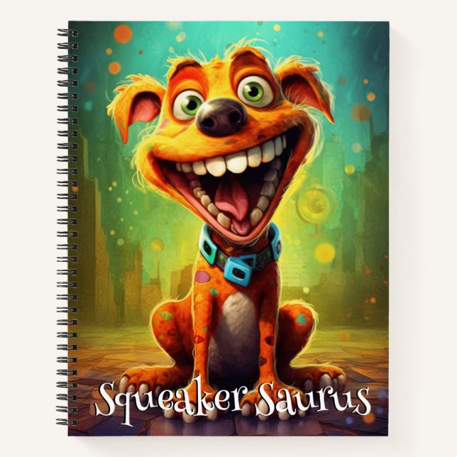 Funny Dog Monster: Squeaker Saurus Notizbuch (Vorderseite)