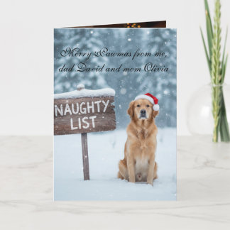Funny Dog Naughty List Custom Text Christmas Karte